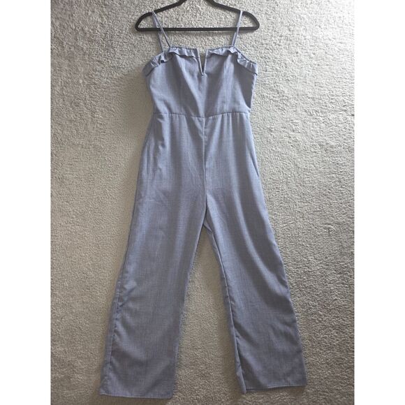 GB Chambray Jumpsuit Womens M Blue Wide Leg Sleeveless Spaghetti Strap Romper - Picture 3 of 7